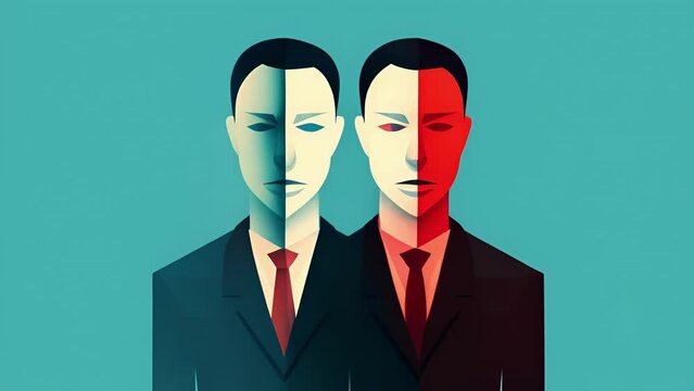 A person with two faces one showing kindness the other showing hatred. Psychology art concept.