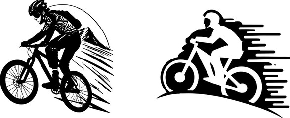 Obraz premium Set of man ride mountainbike logo silhouette