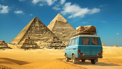 Caravane passing giza pyramids
 - obrazy, fototapety, plakaty