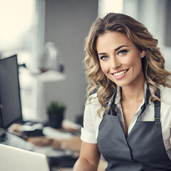 Obraz premium portrait of a smiling businesswoman working at a computer