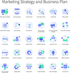 Marketing Strategy and Business Plan Icon Set Green purple color