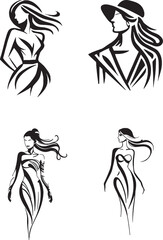 set of woman in fashion silhouette logo