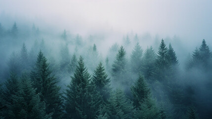 high angle shot of a foggy forest landscape