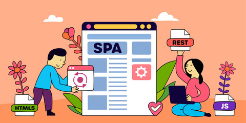 Single Page Application, SPA, vector illustration