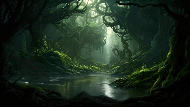 An eerie silence radiates from an overgrown hollow in a forest broken only by a faint whisper that drifts on a chill wind.
