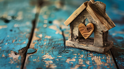 Home Sweet Home house wood with heart shape on wooden table, generative ai