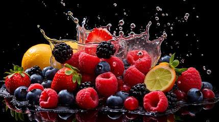 berries falling into water splash