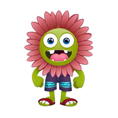 Design of Gerbera flower monster with tribal elements, PNG image without a background
