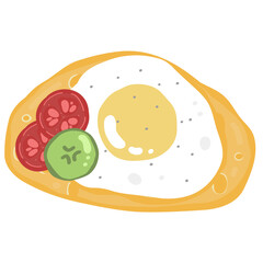 Breakfast sandwich with fried egg, tomato and cucumber on toast illustration