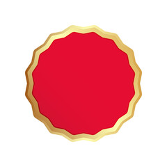 Red and gold badge. Design element suitable for use in marketing and web design. 3 D. Vector illustration.