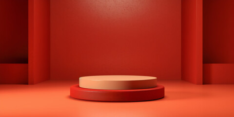 Red Product Podium Showcase Cylindrical Display Backdrop Background