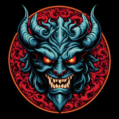 Devil Face Illustration with Black Background
