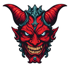 Devil Face Illustration with Transparent Background for Sticker