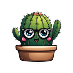 A Cute Cactus on Pot Illustration with Transparent Background for Sticker