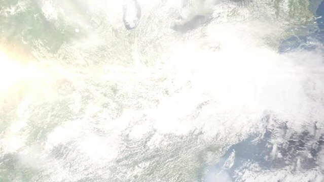 Zoom in from space and focus on Berea, Kentucky, USA. 3D Animation. Background for travel intro. Elements of this image furnished by NASA.