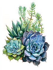 Beautiful succulent watercolor painting, Generative AI