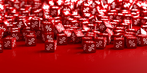 Red Blocks With Percentage Symbol. Sale Concept Design Background