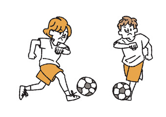 サッカーをしている男女の手書きイラスト © 星野スウ