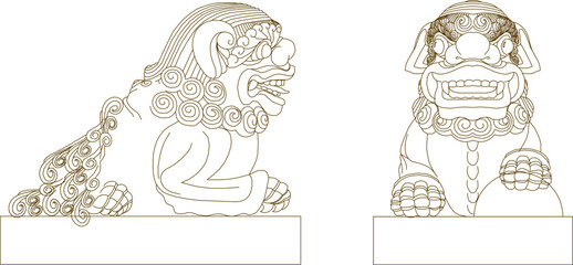 Sketch vector illustration design of ornamental lion statue, traditional ethnic symbol, Chinese animal