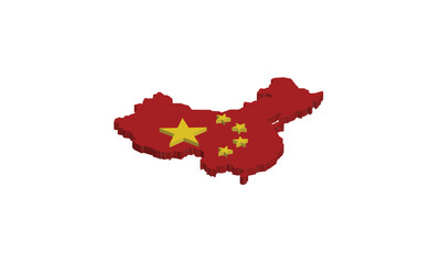 China isometric 3D map complete with flag symbol on a white background