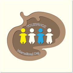 International day of tolerance vector, illustration of 4 people standing in line with paper cutout style
