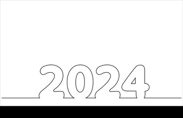 line drawing style with a pen 2024 on the left, the year of the lord. Concept about writing, simply, yearly, celebrating, anniversary and etc