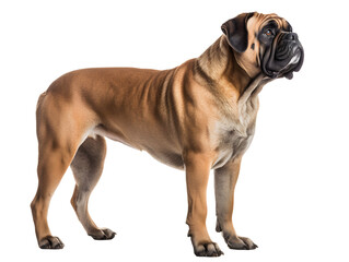 Bullmastiff Dog, Realistic, Side view, Standing, Full Body, Illustration, generative ai