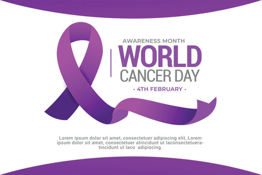 world cancer day purple ribbon concept event poster, World cancer day, February 4th, World Cancer Day poster background template design with ribbon symbol vector illustration, world cancer day