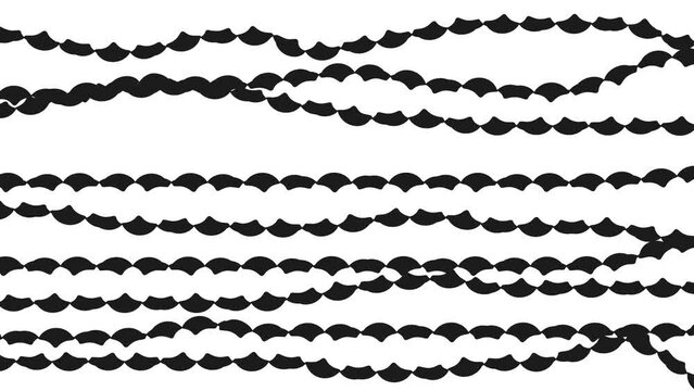 Black ropes with bundles, tense and relaxed, move throughout the animation.
