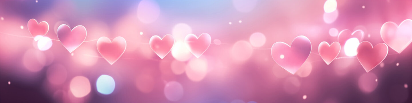 Heart shape bokeh pink and blue background, banner, Valentine's Day and Mother's Day concept
