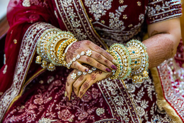 Indian bride's henna mehendi mehndi hands close up