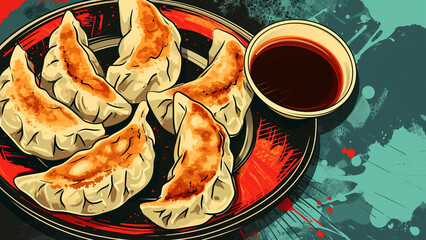 Gyoza Galore A Vibrant Pop Art Tribute to Delicious Dumplings