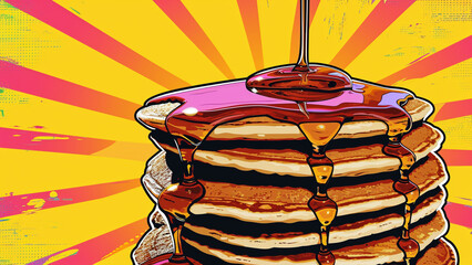 Fototapeta na wymiar Delightful Pancake Paradise A Pop Art Tribute to Fluffy Breakfast Bliss