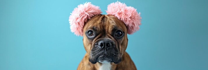 Funny Dog Bunny Ears On Blue, Comic background, Background Banner