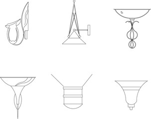 collection of vector sketch illustrations of classic ethnic vintage iron wall lamp designs
