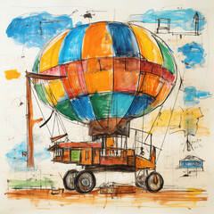 Kids drawing of a fantasy airship soaring by Generative AI