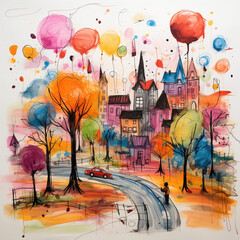  Kids drawing of a fantasy land with candy trees by Generative AI