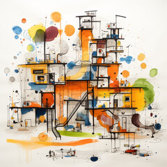 Kids drawing of a lively playground with slides, swings, and children playing by Generative AI