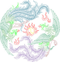 Vector sketch illustration of Chinese floral animal traditional ethnic symbol logo decoration design