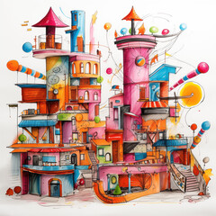 Kids drawing of a whimsical chocolate factory by Generative AI