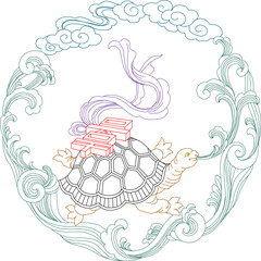 Vector sketch illustration of Chinese floral animal traditional ethnic symbol logo decoration design