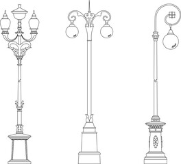 Vector sketch illustration of ethnic classic vintage city garden iron lamp design