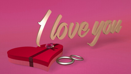 I Love you pink background with chocolate box and rings