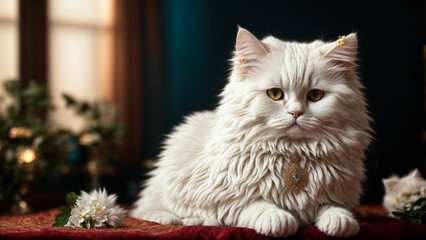 White Persian cat shine take a photo of your elegant feline against a solid color background to emphasize their stunning white