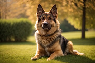 german shepherd dog - Loyal German Shepherd Relaxing in Sunlit Grass