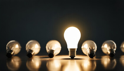 Bright lightbulb amidst dark, symbolizing innovation and creativity in a barren space, with room for imagination