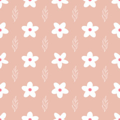 Vintage seamless floral pattern. Hand drawn flowers with seamless pattern. Vector seamless surface pattern on pink background.