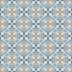 Talavera pattern. Azulejos portugal. Turkish ornament. Moroccan tile mosaic. Spanish porcelain. Ceramic tableware, folk print. Spanish pottery. Ethnic background. Mediterranean seamless wallpaper.