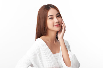 Beautiful young asian woman with clean fresh skin on white background, Face care, Facial treatment, Cosmetology, beauty and spa, Asian women portrait.