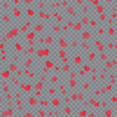 Valentine's Day background with falling hearts on transparent. Vector
